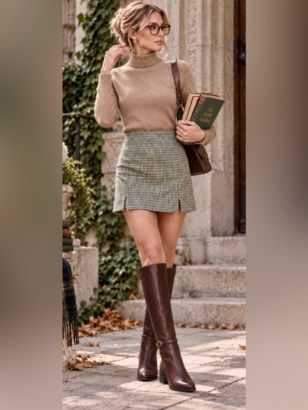 Brandy Melville Green Plaid Mini Skirt XS 23” Waist Heritage Prep Academia